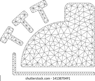 Mesh cash register polygonal 2d vector illustration. Carcass model is based on cash register flat icon. Triangle network forms abstract cash register flat model.