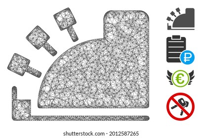 Mesh cash register web icon vector illustration. Model is created from cash register flat icon. Mesh forms abstract cash register flat model. wireframe flat web network isolated on a white background.