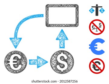 Mesh Cashflow Euro Exchange Web Icon Vector Illustration. Abstraction Is Based On Cashflow Euro Exchange Flat Icon. Mesh Forms Abstract Cashflow Euro Exchange Flat Carcass.