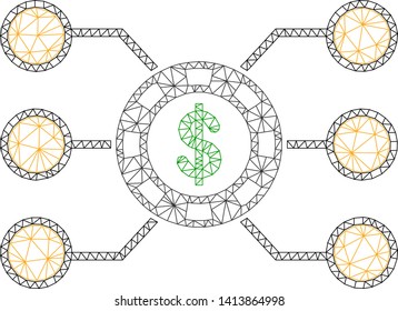 Mesh casino chip circuit polygonal icon vector illustration. Model is based on casino chip circuit flat icon. Triangular net forms abstract casino chip circuit flat model.
