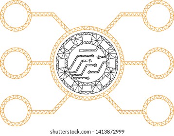 Mesh casino chip circuit polygonal 2d vector illustration. Carcass model is based on casino chip circuit flat icon. Triangular network forms abstract casino chip circuit flat carcass.