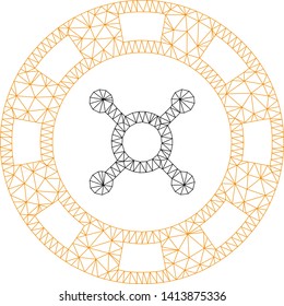 Mesh casino chip polygonal symbol vector illustration. Carcass model is based on casino chip flat icon. Triangle mesh forms abstract casino chip flat carcass.
