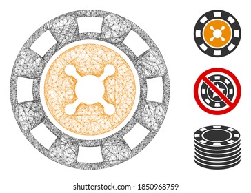Ilustración vectorial del icono web poligonal del casino de malla. La abstracción se crea a partir del icono plano del chip del casino. La red triangular forma un modelo abstracto de fichas de casino plana.