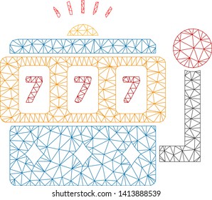 Mesh casino machine polygonal icon vector illustration. Model is based on casino machine flat icon. Triangular mesh forms abstract casino machine flat carcass.