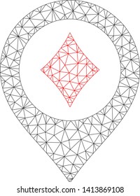 Mesh casino map pointer polygonal symbol vector illustration. Abstraction is based on casino map pointer flat icon. Triangle mesh forms abstract casino map pointer flat carcass.