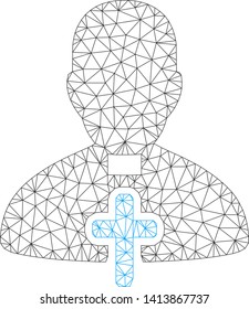 Mesh catholic priest polygonal icon vector illustration. Model is created from catholic priest flat icon. Triangular mesh forms abstract catholic priest flat model.