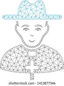 Mesh catholic priest polygonal icon vector illustration. Abstraction is based on catholic priest flat icon. Triangle mesh forms abstract catholic priest flat carcass.