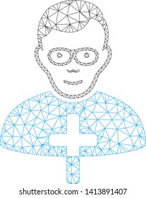 Mesh catholic shepherd polygonal 2d vector illustration. Model is based on catholic shepherd flat icon. Triangular mesh forms abstract catholic shepherd flat model.