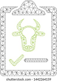 Mesh cattle contract polygonal 2d vector illustration. Carcass model is based on cattle contract flat icon. Triangular mesh forms abstract cattle contract flat model.