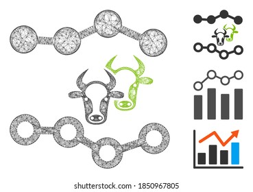 Mesh cattle dotted charts polygonal web icon vector illustration. Model is based on cattle dotted charts flat icon. Triangular network forms abstract cattle dotted charts flat carcass.