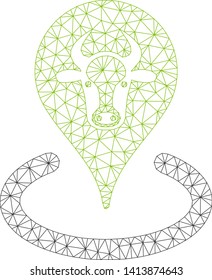 Mesh cattle location polygonal 2d vector illustration. Carcass model is based on cattle location flat icon. Triangle network forms abstract cattle location flat model.