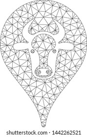 Mesh cattle marker polygonal icon vector illustration. Model is created from cattle marker flat icon. Triangular network forms abstract cattle marker flat carcass.