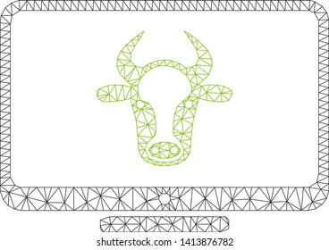 Mesh cattle monitor polygonal icon vector illustration. Carcass model is based on cattle monitor flat icon. Triangle mesh forms abstract cattle monitor flat model.