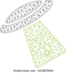 Mesh cattle UFO abduction polygonal icon vector illustration. Model is based on cattle UFO abduction flat icon. Triangle network forms abstract cattle UFO abduction flat carcass.