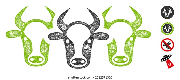 Mesh cattle web icon vector illustration. Carcass model is created from cattle flat icon. Mesh forms abstract cattle flat model. wireframe flat web network isolated on a white background.