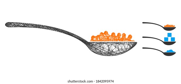 Mesh caviar spoon polygonal web 2d vector illustration. Carcass model is based on caviar spoon flat icon. Triangle mesh forms abstract caviar spoon flat model.