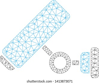Mesh CCTV camera polygonal icon vector illustration. Carcass model is based on CCTV camera flat icon. Triangle net forms abstract CCTV camera flat carcass.