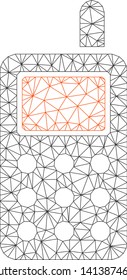 Mesh cell phone polygonal icon vector illustration. Carcass model is based on cell phone flat icon. Triangular network forms abstract cell phone flat model.