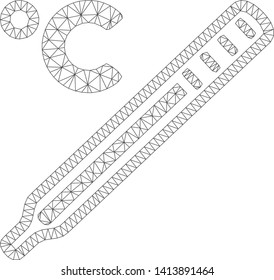 Mesh celsius mercury thermometer polygonal icon vector illustration. Carcass model is based on celsius mercury thermometer flat icon.
