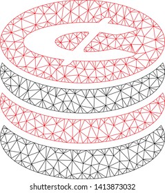 Mesh cent coins stack polygonal icon vector illustration. Carcass model is based on cent coins stack flat icon. Triangle network forms abstract cent coins stack flat model.