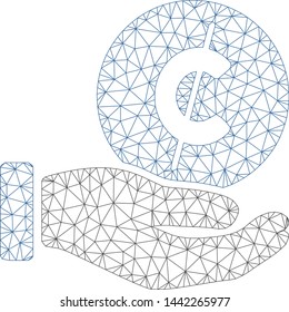 Mesh cent payment hand polygonal icon vector illustration. Model is based on cent payment hand flat icon. Triangle network forms abstract cent payment hand flat carcass.
