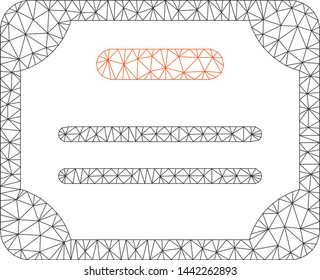 Mesh certificate polygonal icon vector illustration. Model is based on certificate flat icon. Triangular network forms abstract certificate flat model.