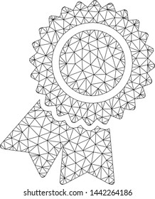 Mesh certification seal polygonal icon vector illustration. Abstraction is based on certification seal flat icon. Triangular mesh forms abstract certification seal flat carcass.