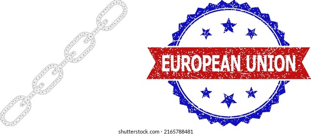 Icono de la canal de malla y sello bicolor de goma de la Unión Europea. La ilustración de la canal poligonal está diseñada con un icono de cadena.