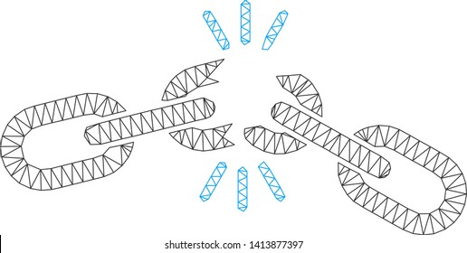 Mesh chain damage polygonal icon vector illustration. Model is based on chain damage flat icon. Triangular net forms abstract chain damage flat model.
