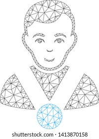 Mesh champion polygonal 2d vector illustration. Carcass model is based on champion flat icon. Triangle network forms abstract champion flat model.