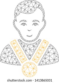 Mesh champion polygonal icon vector illustration. Model is based on champion flat icon. Triangular mesh forms abstract champion flat carcass.