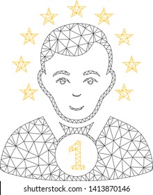 Mesh champion polygonal icon vector illustration. Carcass model is based on champion flat icon. Triangle mesh forms abstract champion flat model.