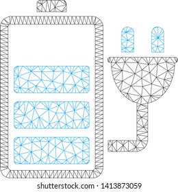 Mesh charge battery polygonal icon vector illustration. Model is created from charge battery flat icon. Triangle network forms abstract charge battery flat model.