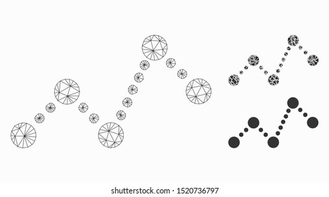 Mesh chart model with triangle mosaic icon. Wire carcass polygonal mesh of chart. Vector mosaic of triangle elements in variable sizes, and color hues. Abstract 2d mesh chart,