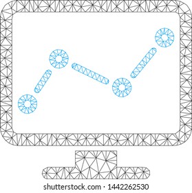 Mesh chart monitoring polygonal icon vector illustration. Model is based on chart monitoring flat icon. Triangular network forms abstract chart monitoring flat model.