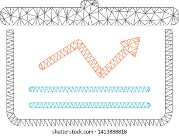 Mesh chart polygonal icon vector illustration. Carcass model is based on chart flat icon. Triangular net forms abstract chart flat model.
