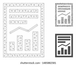 Mesh chart report page model with triangle mosaic icon. Wire frame polygonal mesh of chart report page. Vector mosaic of triangle elements in various sizes, and color hues.