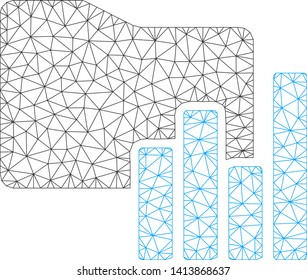 Mesh charts folder polygonal icon vector illustration. Carcass model is based on charts folder flat icon. Triangle mesh forms abstract charts folder flat model.