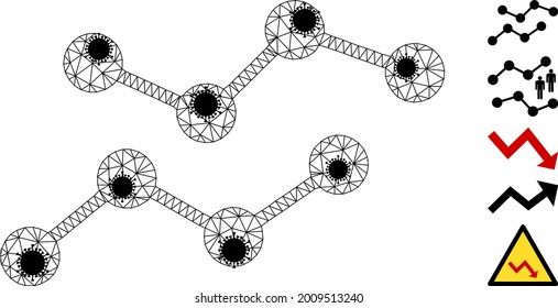 Mesh charts polygonal icon vector illustration, with black virus nodes. Model is created from charts flat icon, with virus items and polygonal mesh. Triangle mesh forms abstract charts flat model.