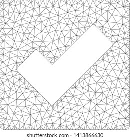 Mesh check polygonal icon vector illustration. Carcass model is based on check flat icon. Triangular mesh forms abstract check flat carcass.