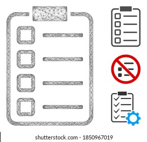 Ilustración vectorial de iconos web poligonales de la lista de comprobación de malla. El modelo de canales se basa en un icono plano de teclado de lista de comprobación. La malla triangular forma la carcasa plana de la lista de comprobación abstracta.
