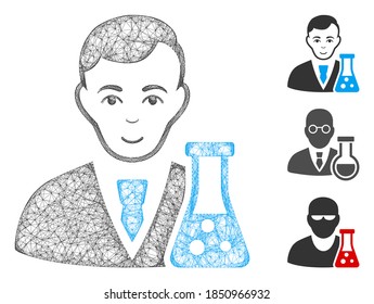 Mesh chemical scientist polygonal web icon vector illustration. Abstraction is based on chemical scientist flat icon. Triangle mesh forms abstract chemical scientist flat carcass.