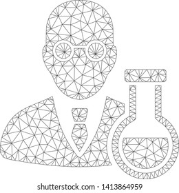 Mesh chemist polygonal icon vector illustration. Carcass model is created from chemist flat icon. Triangle mesh forms abstract chemist flat carcass.