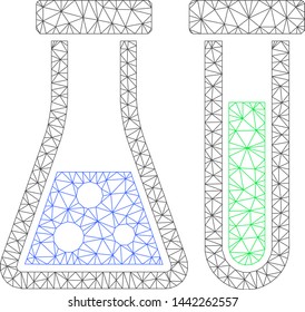 Mesh chemistry polygonal 2d vector illustration. Model is based on chemistry flat icon. Triangular network forms abstract chemistry flat model.