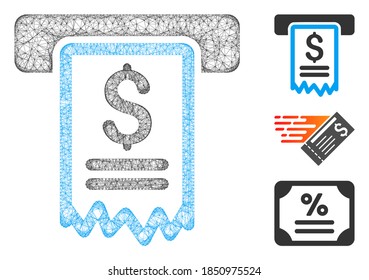 Mesh cheque payment polygonal web 2d vector illustration. Model is based on cheque payment flat icon. Triangle mesh forms abstract cheque payment flat model.