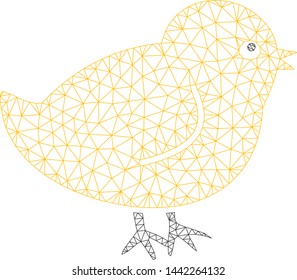 Mesh chick polygonal symbol vector illustration. Carcass model is based on chick flat icon. Triangular network forms abstract chick flat carcass.