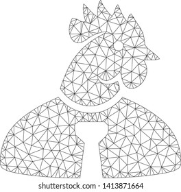 Mesh chicken man polygonal icon vector illustration. Carcass model is based on chicken man flat icon. Triangle network forms abstract chicken man flat carcass.