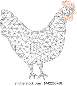 Mesh chicken polygonal 2d vector illustration. Carcass model is based on chicken flat icon. Triangle network forms abstract chicken flat model.