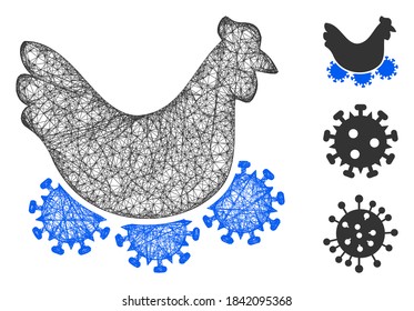 Mesh chicken virus polygonal web symbol vector illustration. Carcass model is based on chicken virus flat icon. Triangle mesh forms abstract chicken virus flat model.