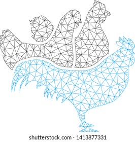 Mesh chickens polygonal icon vector illustration. Carcass model is based on chickens flat icon. Triangle net forms abstract chickens flat model.
